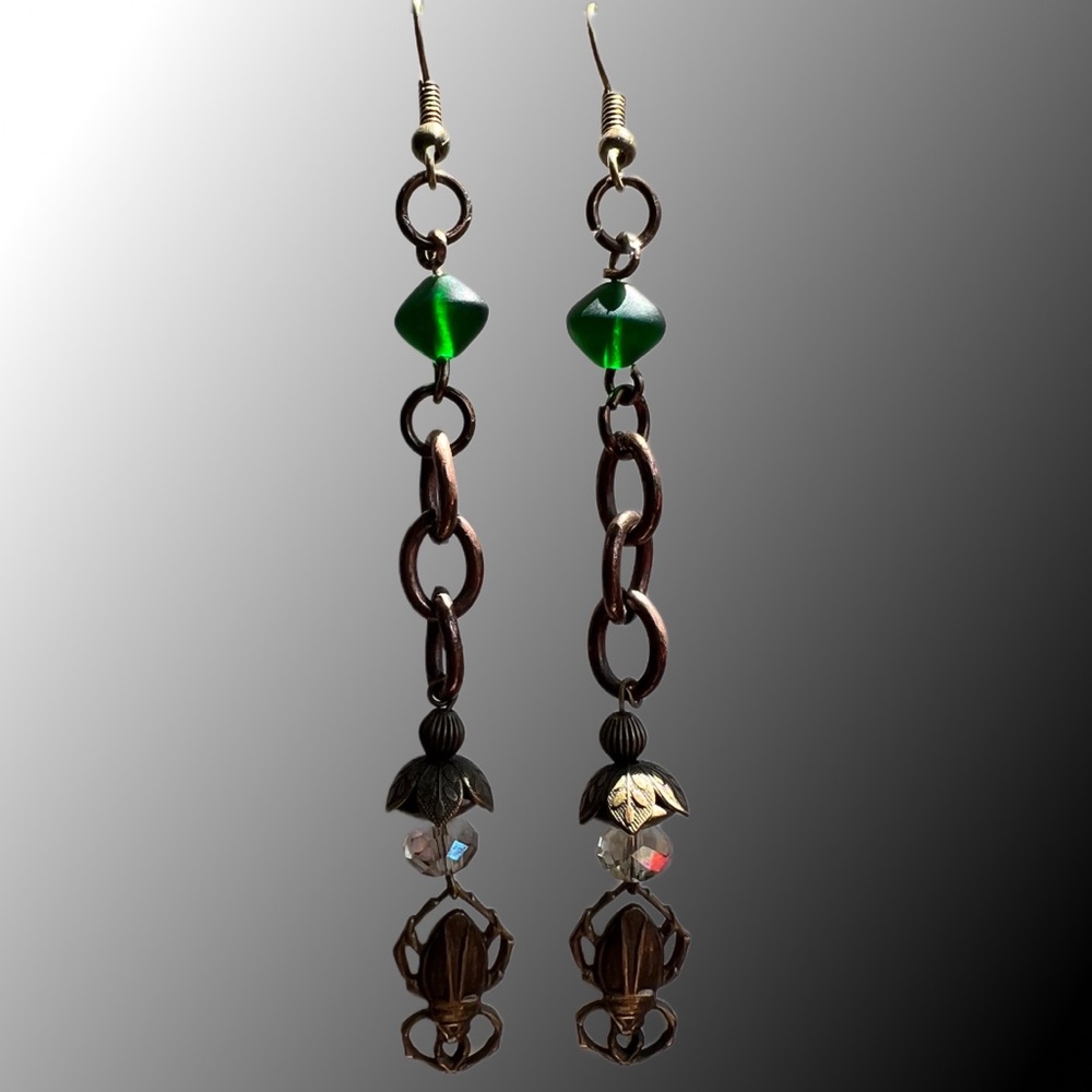 Long dangly Mixed Metal Scarab Earrings NWOT